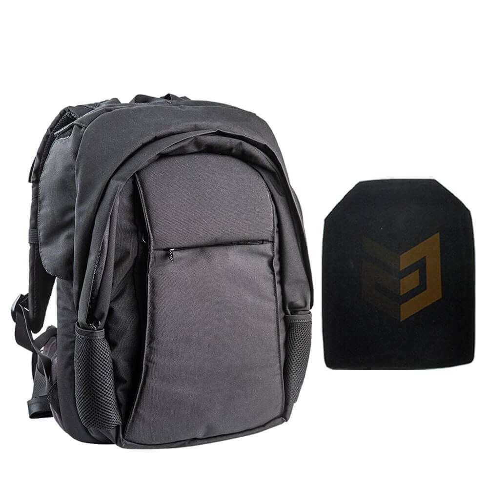 Masada Bulletproof Backpack with Full Body Armor/Bulletproof Vest (IIIA) + SINGLE Bulletproof SAPI Level III Body Plate carrier
