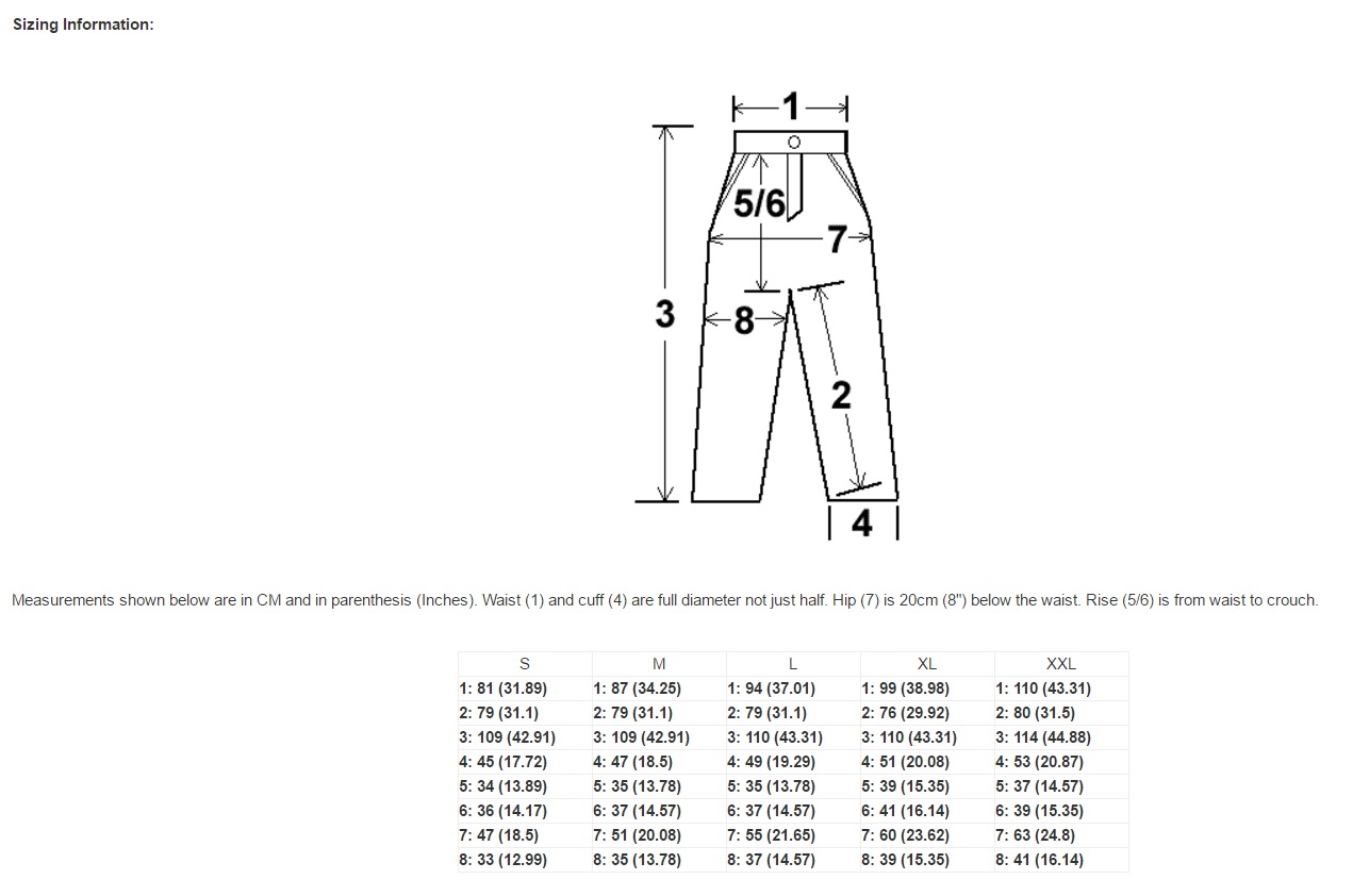 pants size guide